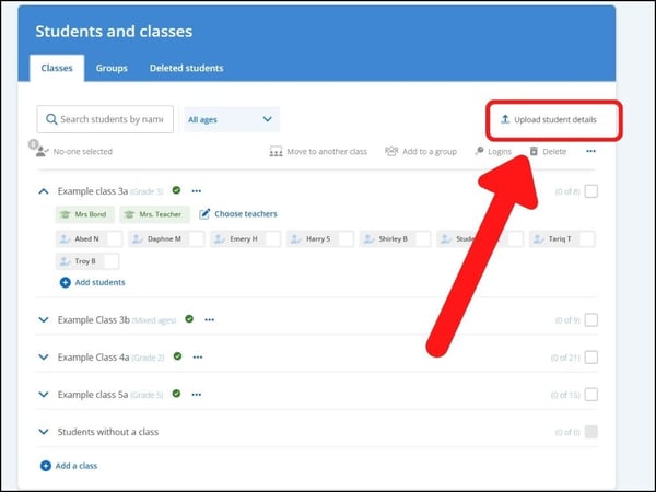 Support class roster page upload student details
