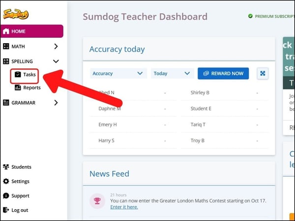 Support dashboard spelling tasks