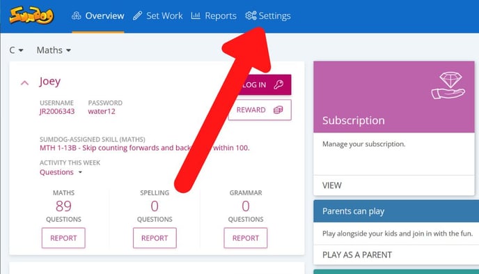 parent dashboard settings