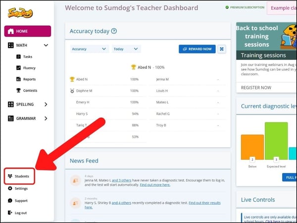 support dashboard students