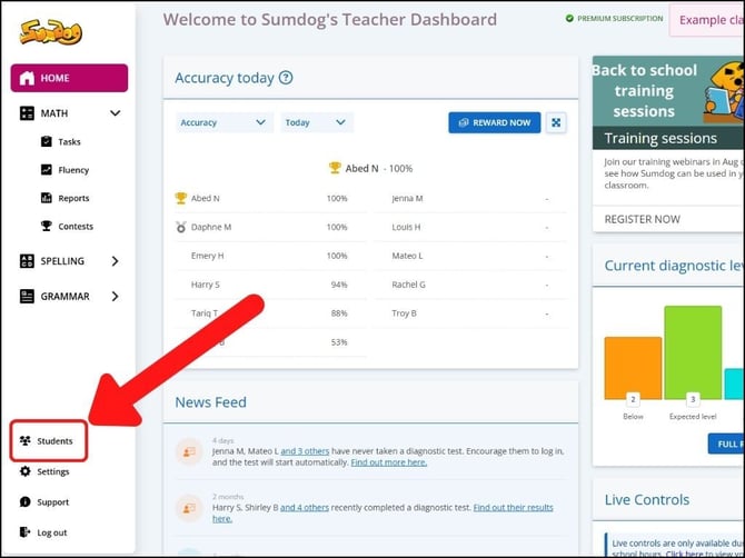 support dashboard students