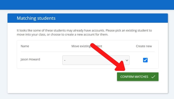 confirm matches button
