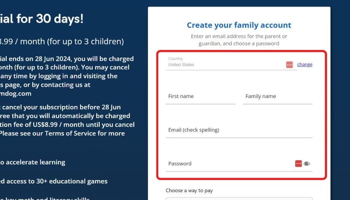 create parent account add details