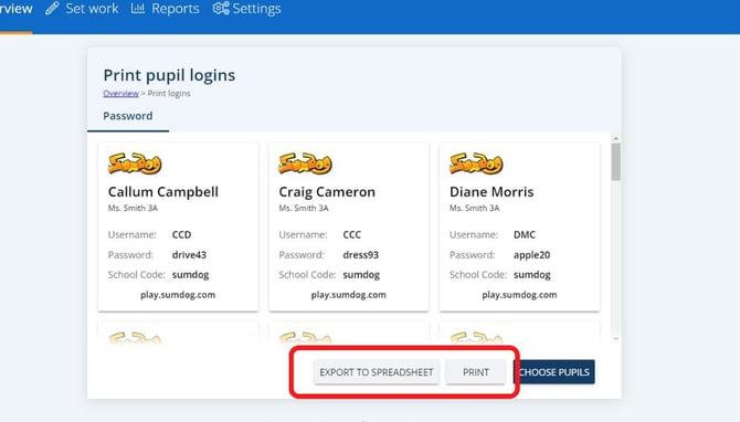 export print logins