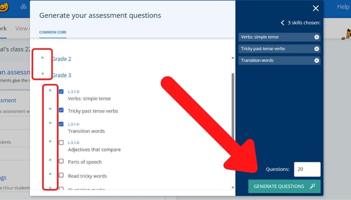 generate questions for grammar assessment
