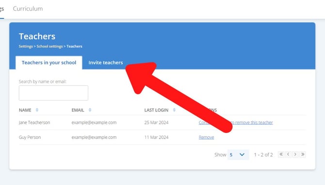 invite teachers tab