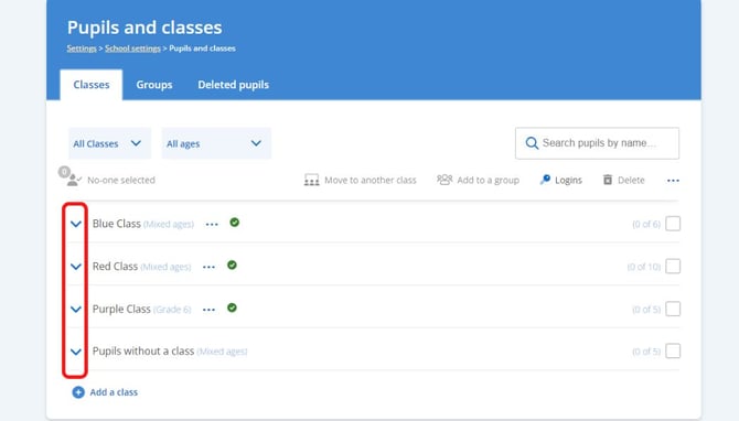 manage students page class arrows