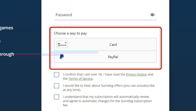 parent account setup card information