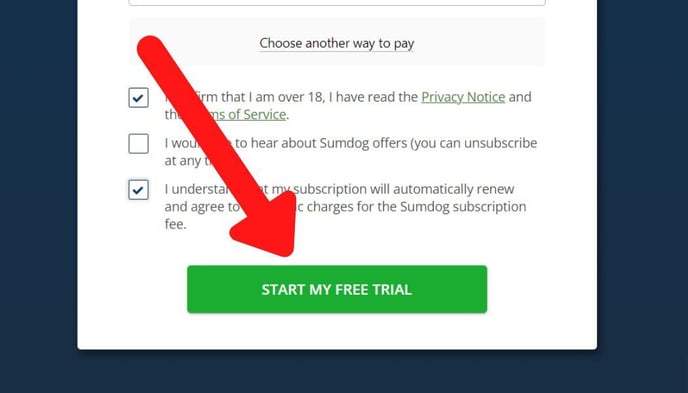 parent account start my free trial button