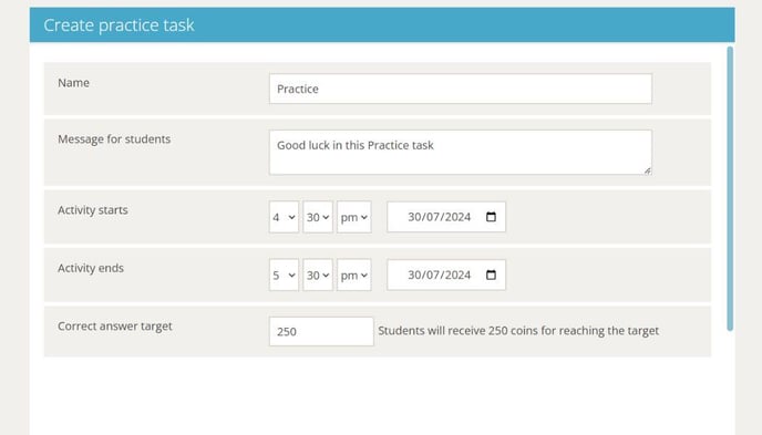 practice task settings