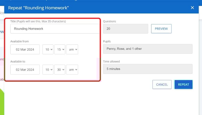 repeated assessment settings
