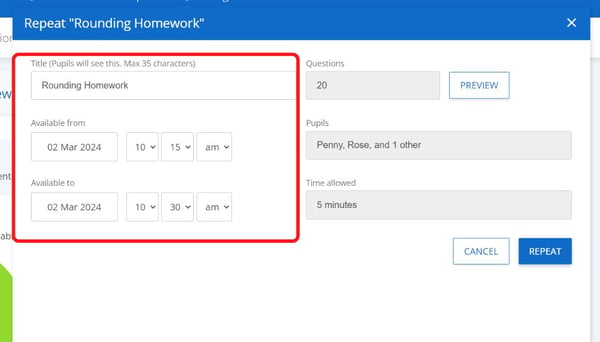 repeated assessment settings