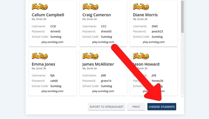 student logins choose students button